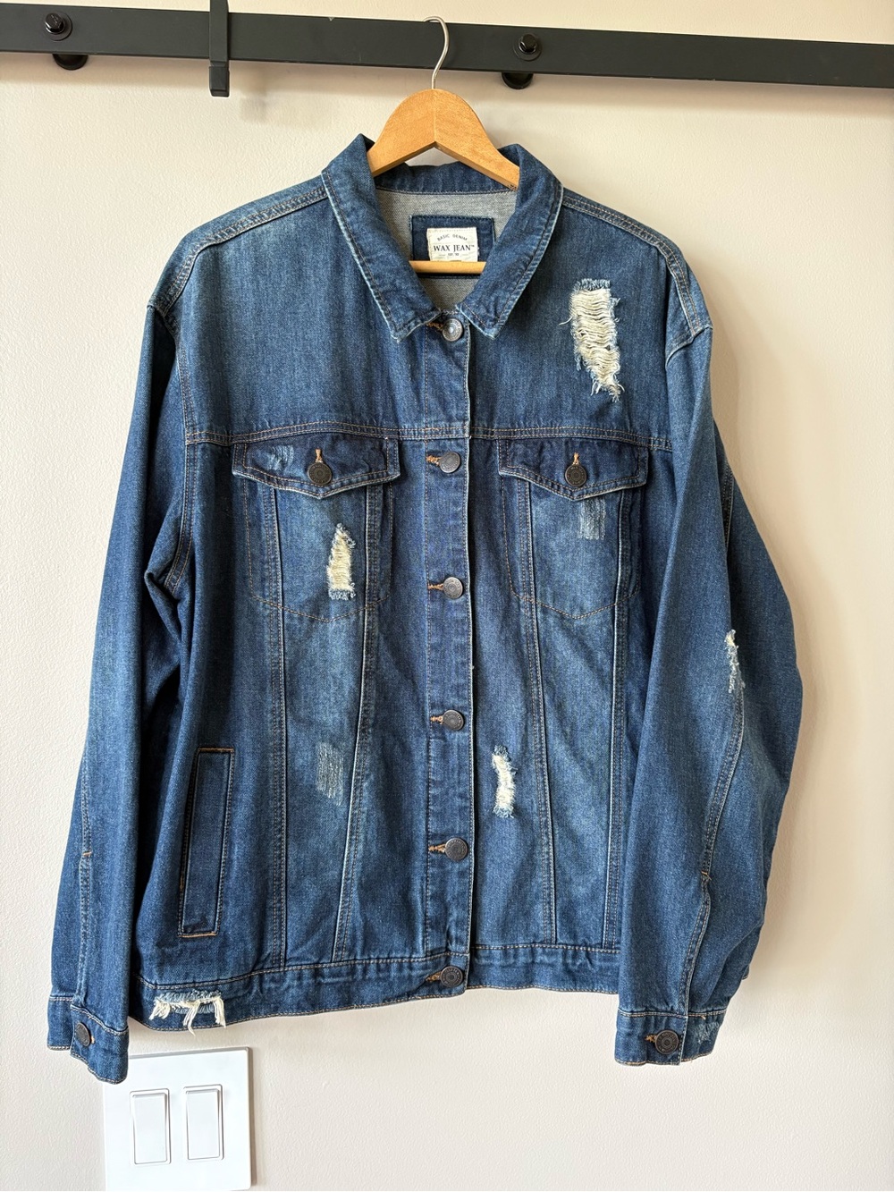 Basic Denim Wax Jean Women's Jean Jacket Button Up Size 2XL